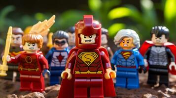 Lego heroes teaming up to save the world AI Generative photo