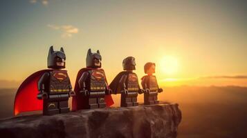 Lego heroes teaming up to save the world AI Generative photo