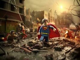 Lego heroes teaming up to save the world AI Generative photo