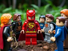 Lego heroes teaming up to save the world AI Generative photo