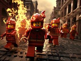 Lego heroes teaming up to save the world AI Generative photo