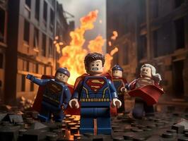 Lego heroes teaming up to save the world AI Generative photo