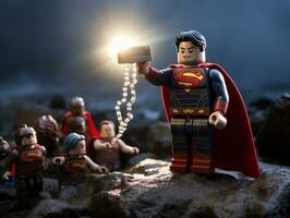 Lego heroes teaming up to save the world AI Generative photo