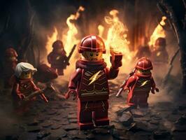 Lego heroes teaming up to save the world AI Generative photo