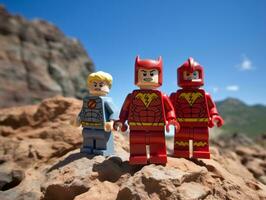 Lego heroes teaming up to save the world AI Generative photo