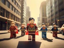 Lego heroes teaming up to save the world AI Generative photo