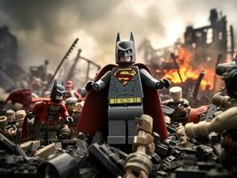 Lego heroes teaming up to save the world AI Generative photo