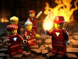 Lego heroes teaming up to save the world AI Generative photo