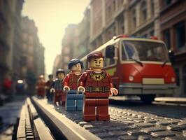 Lego heroes teaming up to save the world AI Generative photo