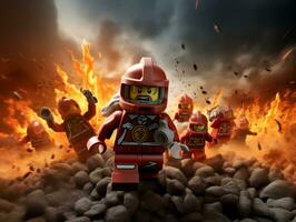 Lego heroes teaming up to save the world AI Generative photo