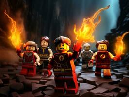 Lego heroes teaming up to save the world AI Generative photo