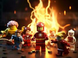 Lego heroes teaming up to save the world AI Generative photo