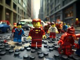 Lego heroes teaming up to save the world AI Generative photo