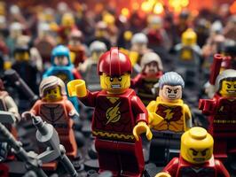 Lego heroes teaming up to save the world AI Generative photo