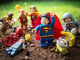 Lego heroes teaming up to save the world AI Generative photo