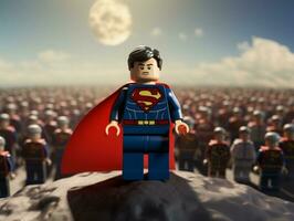 Lego heroes teaming up to save the world AI Generative photo