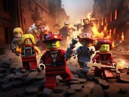 Lego heroes teaming up to save the world AI Generative photo