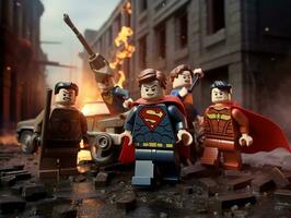 Lego heroes teaming up to save the world AI Generative photo