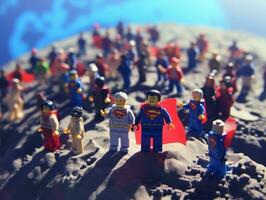 Lego heroes teaming up to save the world AI Generative photo