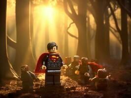 Lego heroes teaming up to save the world AI Generative photo