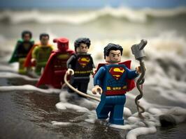 Lego heroes teaming up to save the world AI Generative photo