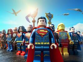 Lego heroes teaming up to save the world AI Generative photo