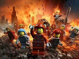 Lego heroes teaming up to save the world AI Generative photo