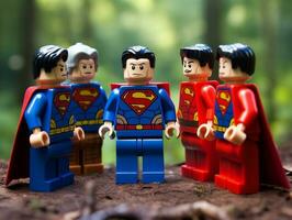 Lego heroes teaming up to save the world AI Generative photo