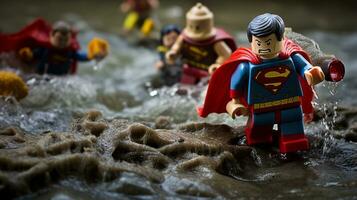 Lego heroes teaming up to save the world AI Generative photo