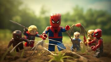 Lego heroes teaming up to save the world AI Generative photo