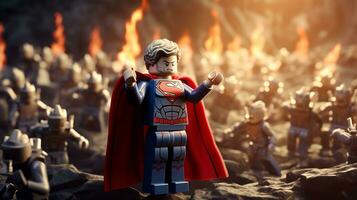 Lego heroes teaming up to save the world AI Generative photo