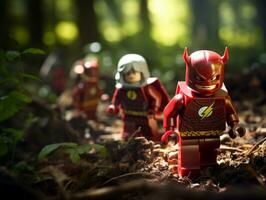 Lego heroes teaming up to save the world AI Generative photo