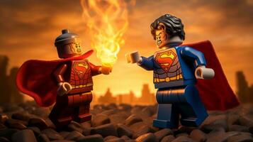 Lego heroes teaming up to save the world AI Generative photo