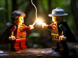 Lego heroes teaming up to save the world AI Generative photo