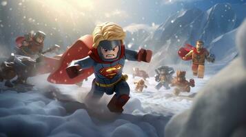 Lego heroes teaming up to save the world AI Generative photo