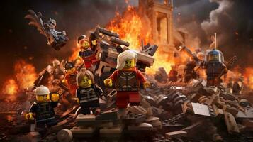 Lego heroes teaming up to save the world AI Generative photo