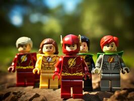 Lego héroes equipo arriba a salvar el mundo ai generativo foto