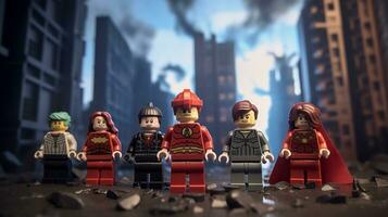 Lego heroes teaming up to save the world AI Generative photo