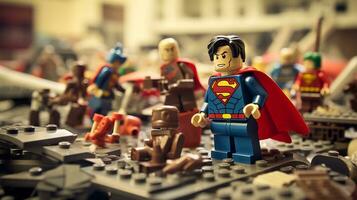 Lego heroes teaming up to save the world AI Generative photo