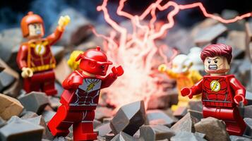 Lego heroes teaming up to save the world AI Generative photo