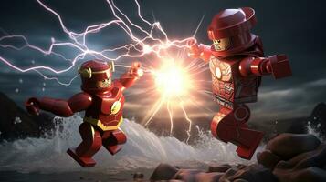 Lego heroes teaming up to save the world AI Generative photo