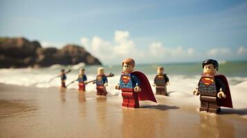 Lego heroes teaming up to save the world AI Generative photo