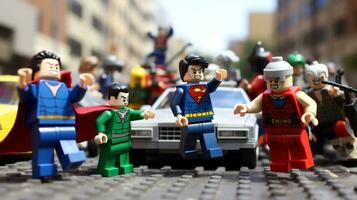 Lego heroes teaming up to save the world AI Generative photo