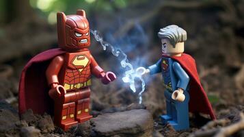 Lego heroes teaming up to save the world AI Generative photo