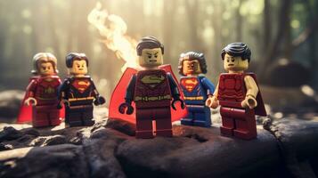 Lego heroes teaming up to save the world AI Generative photo