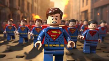 Lego heroes teaming up to save the world AI Generative photo