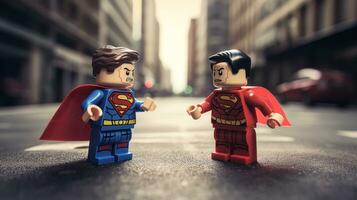 Lego heroes teaming up to save the world AI Generative photo