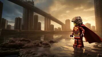 Lego heroes teaming up to save the world AI Generative photo