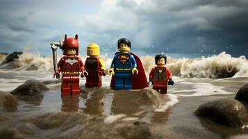 Lego heroes teaming up to save the world AI Generative photo