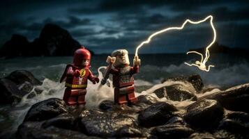 Lego heroes teaming up to save the world AI Generative photo